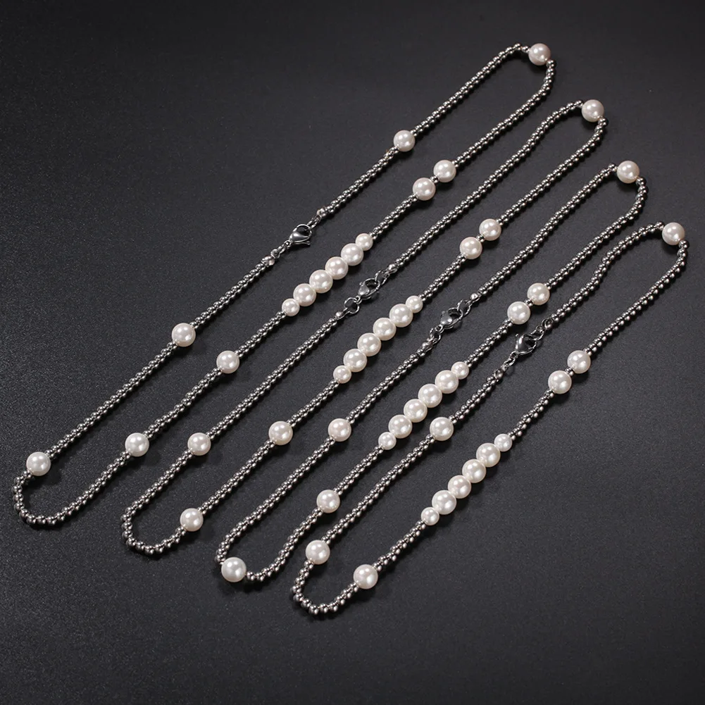 Beads Pearl Fashion Jewelry Necklaces Mixed Mama Personalized Initial 316L Stainless Steel Hip Hop Men Silver Trendy XP Chains