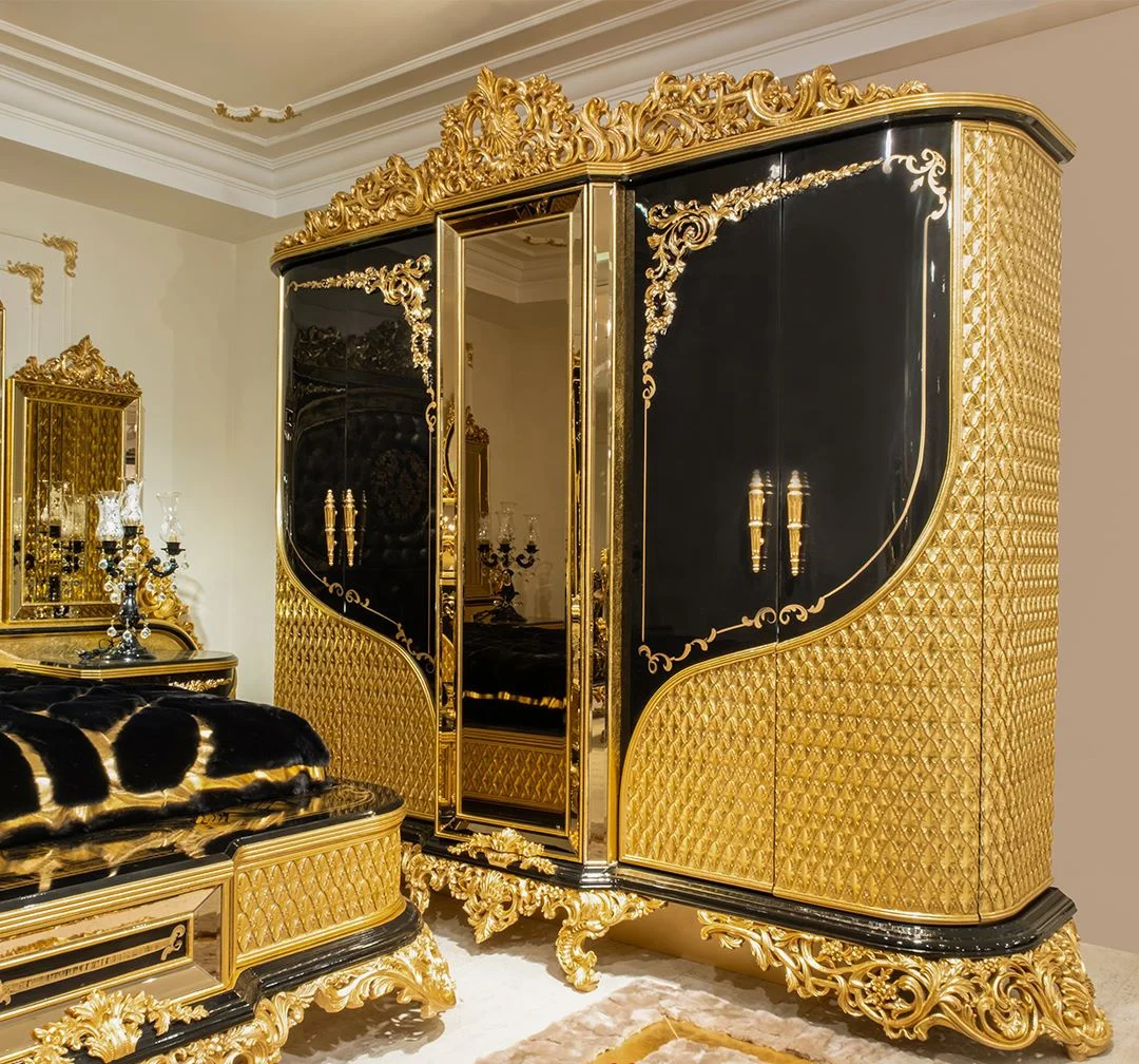 Оригинальная Турецкая Ближневосточная Роскошная старинная королевская резная мебель для спальни Черное золото Африканское американское