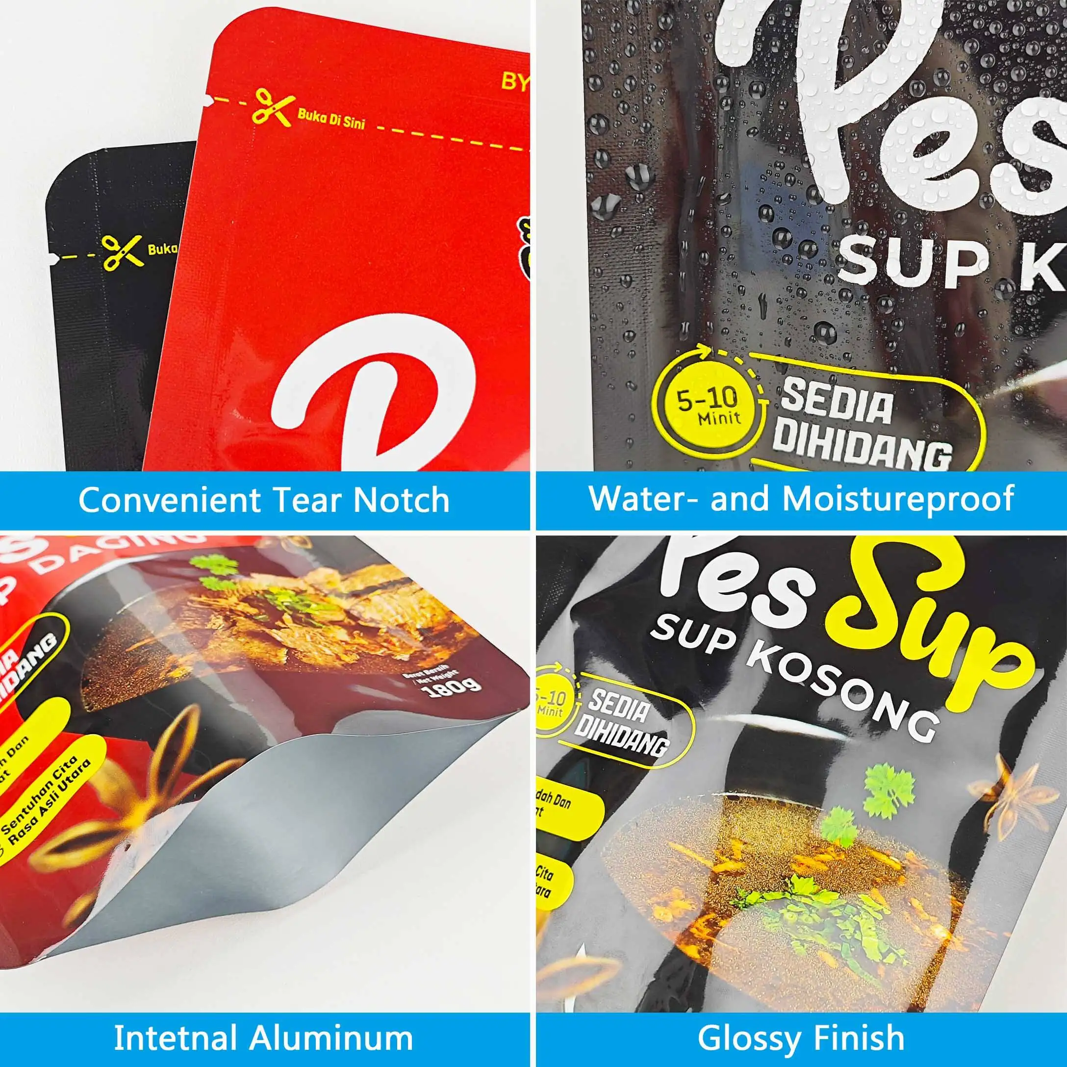 Custom Food Flexible Packaging High Temperature 3 Side Seal Cooking Bag Pet/Al/Pa/Rcpp Moi Moi Resistance Retort Pouch For Soup