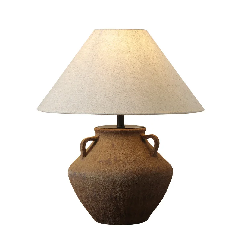 Nostalgic Chinese Large Rough Clay Pot Shape Lighting Resterurant embellished Table Lamp