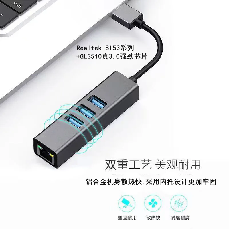 USB 3.0 Hub Ethernet OEM Portable 4 in 1 Multiport Hub Gigabit RJ45 Ethernet USB 3.0 Ports for Window s Linu x Mac OS and More