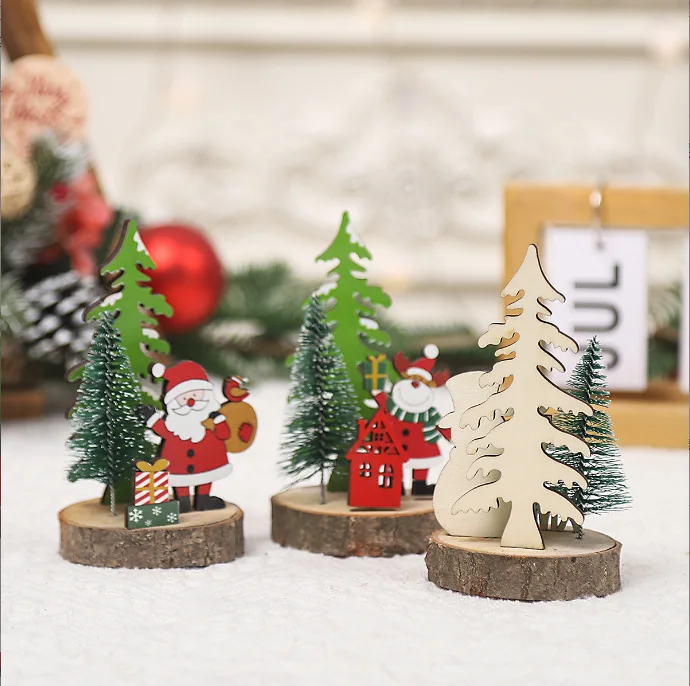 Christmas Decorations Mini Wood Trees Handmade Artificial Christmas Tree Ornaments Desk Table Setting Decoration
