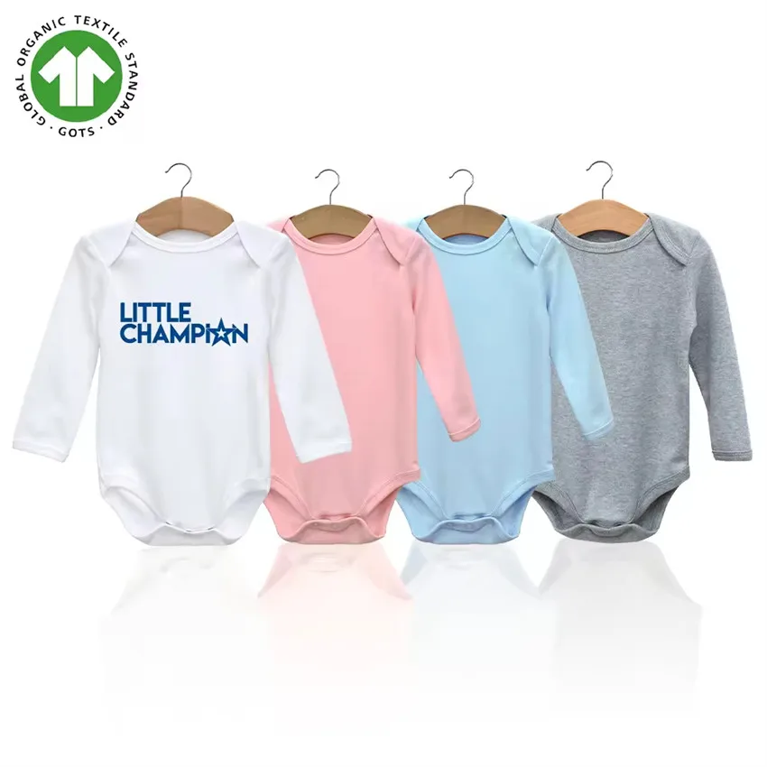 GOTS Certified Organic Cotton Knitted OEM Wholesale  Custom Print Soild Color Unisex Newborn Clothes Infant Bodysuit Baby Romper