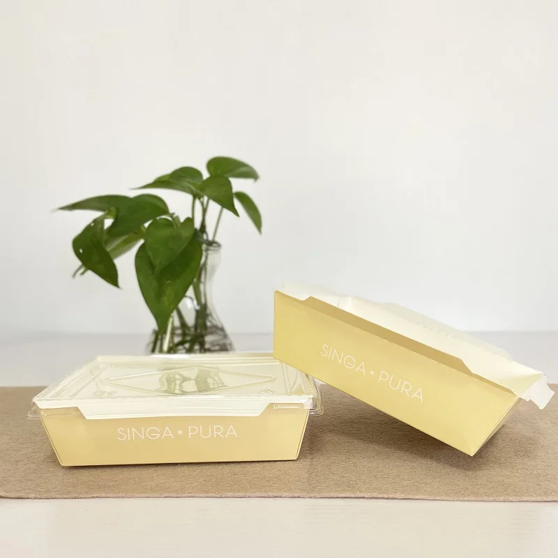 Food grade ready to ship kraft paper take away lunch tray bamboo box with lid for food