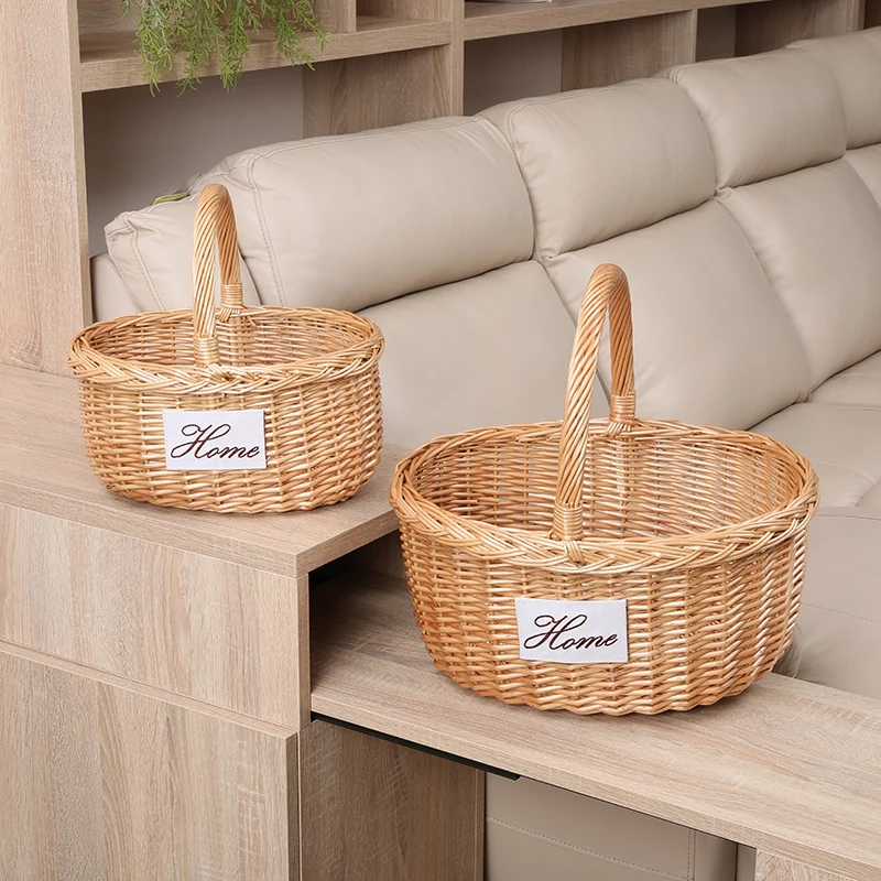 Widely Used Woven Willow Wholesale Empty Weave Handle Picnic Hamper Basket With Lid Gift Food Storage Basket