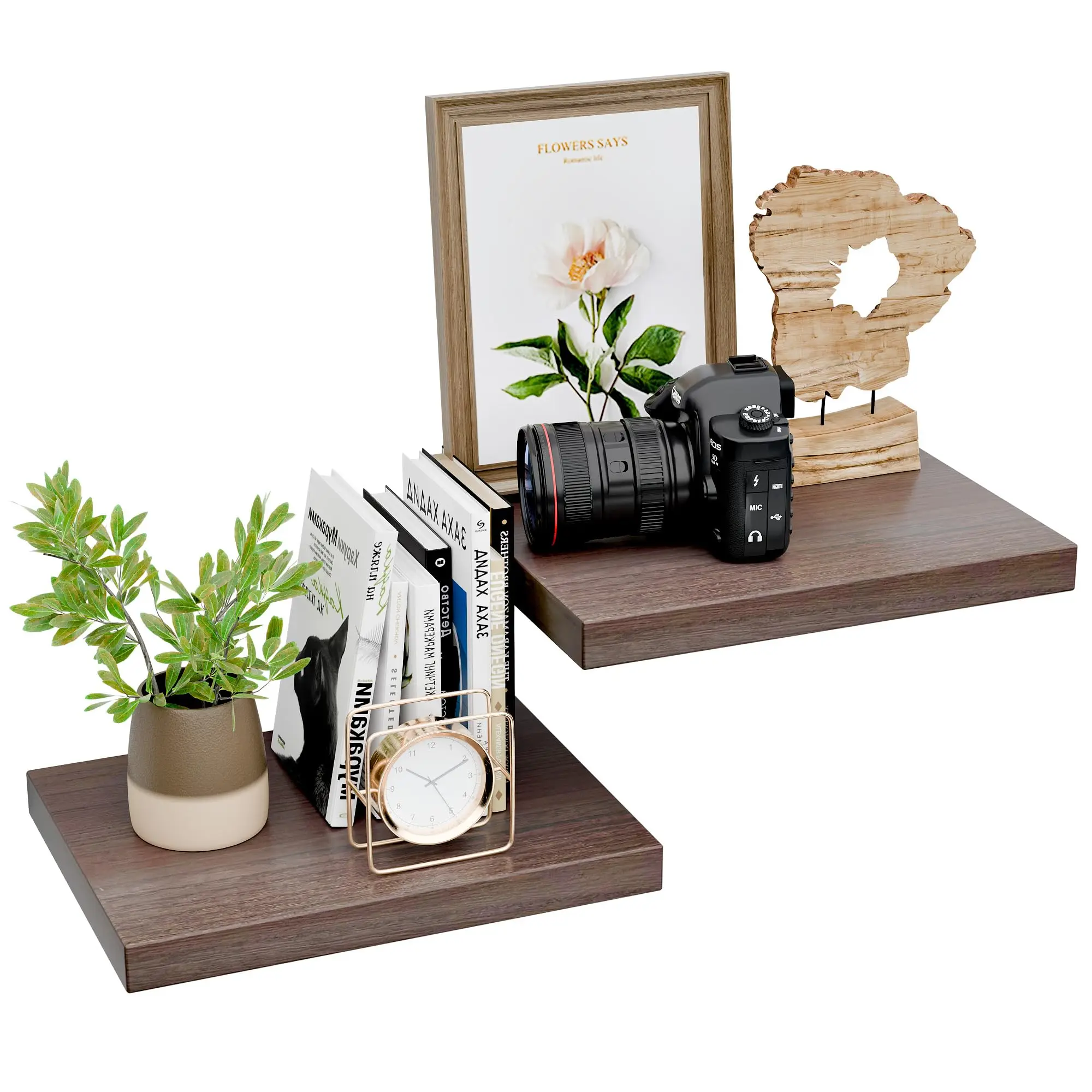 12-Inch Deep Rustic Bathroom Floating Shelves Solid Wooden 16-Inch Long Wall Display Shelves Brackets Live Edge Shelf