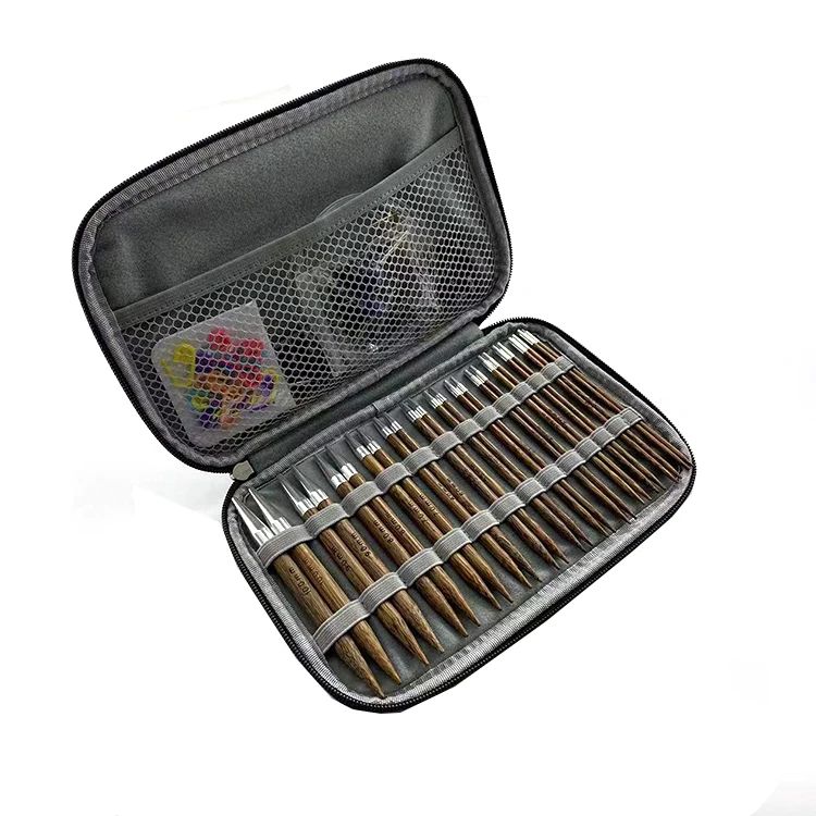 Amazon wholesale PU leather knitting tool sweater needle High-grade wenge sweater needle set