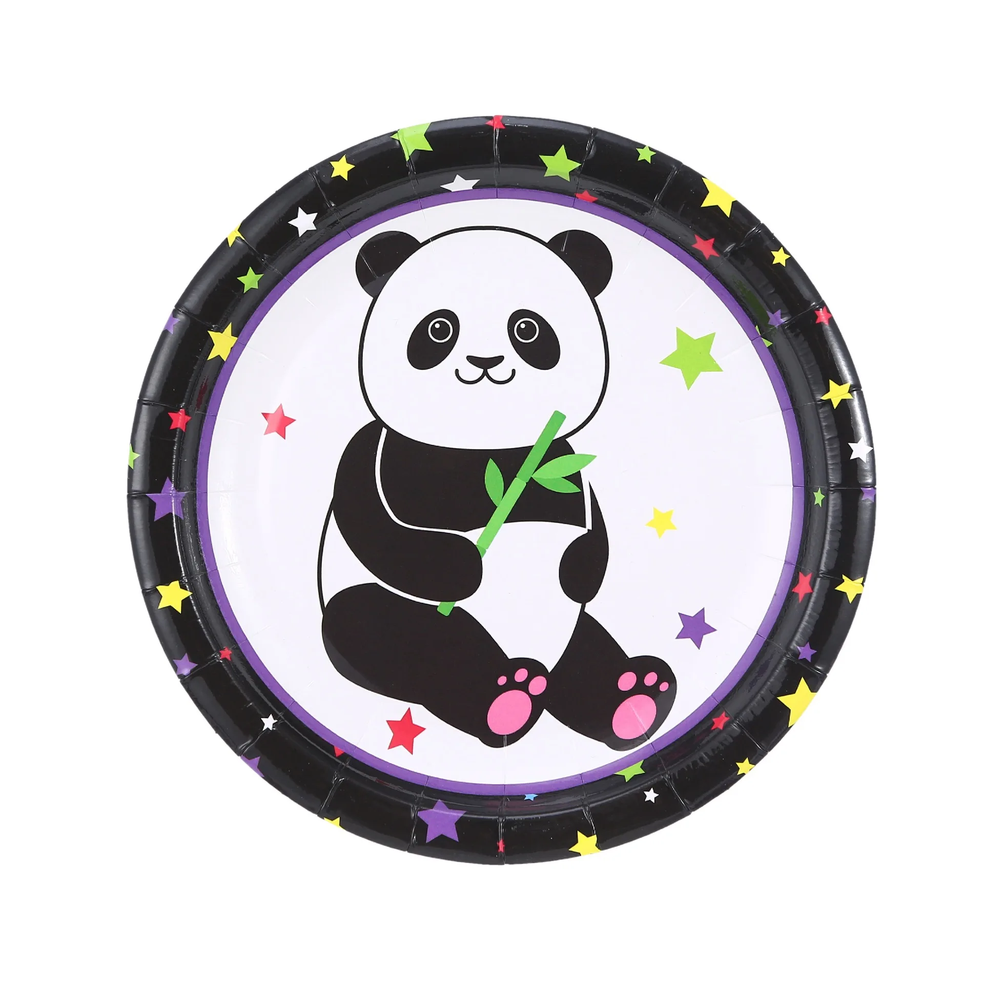 2022 Party panda theme disposal kung fu panda ornament Paper Plate Set plates 9inch 7inch cups napkin black panda theme