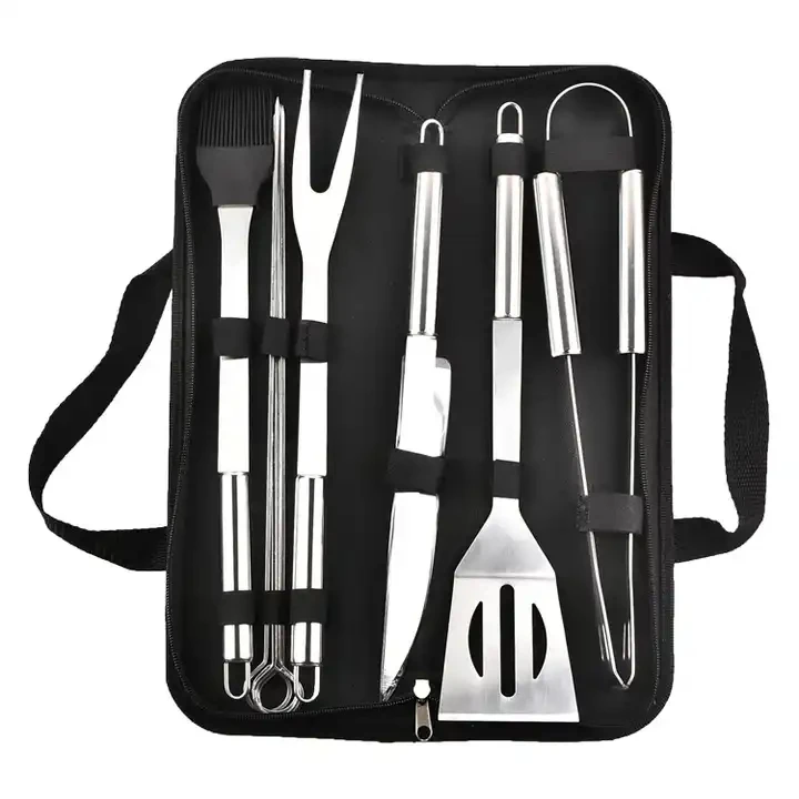 3/5/7/9 Pcs Outdoor Barbecue Grilling Utensil Camping Portable Accessories Stainless Steel Bbq Tools Set With Oxford Bag