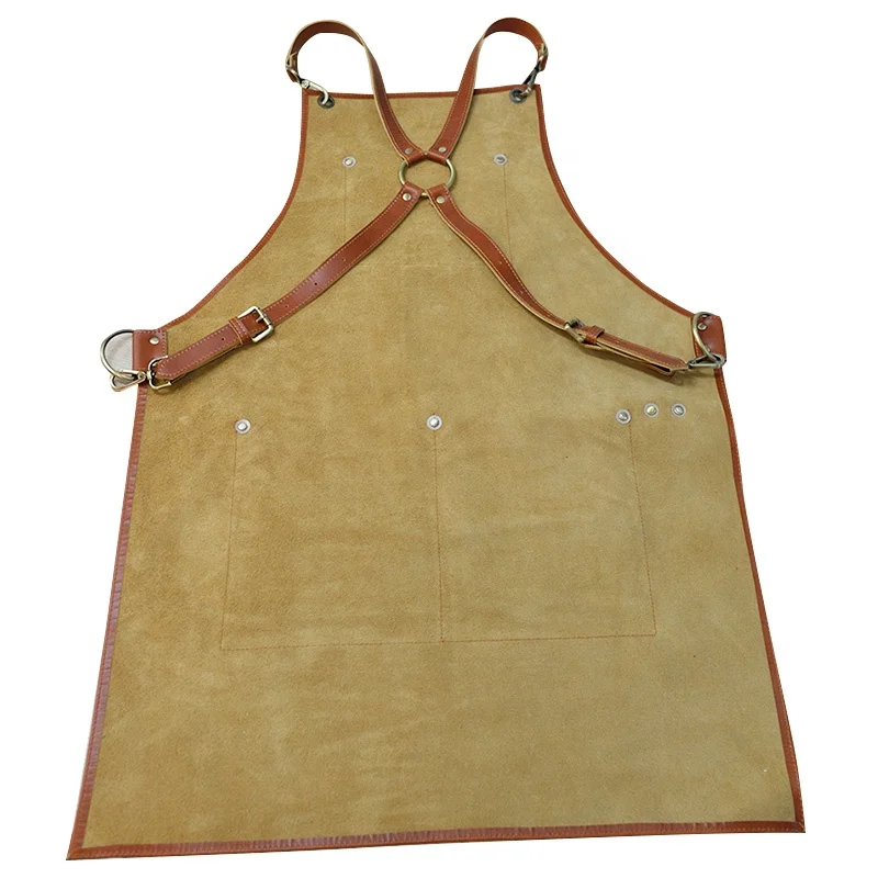 Vintage Luxury Disposable Chef Apron Custom Print Kitchen Cooking Butcher Brown Bbq Genuine Leather Aprons for Men