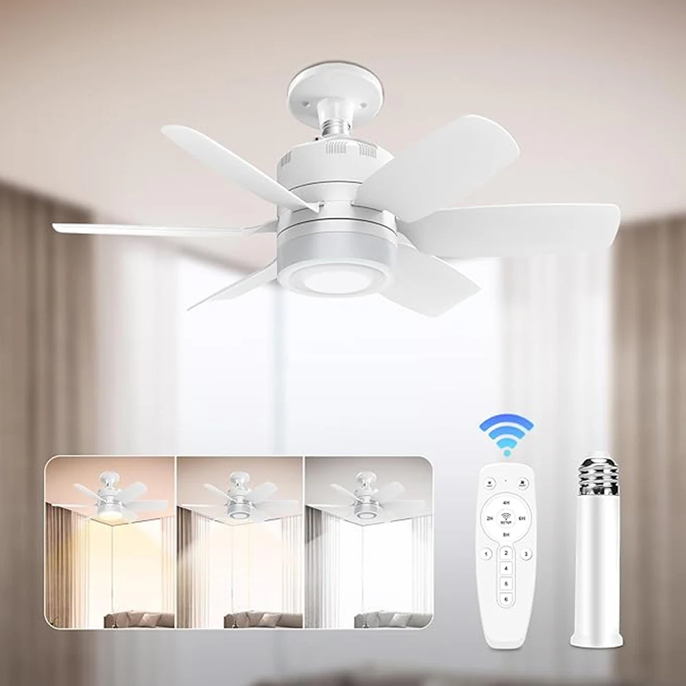 Universal E26 Base 3000K 4500k 6000k CCT Dimmable LED 20 Inch Small Quiet Socket Fan Light With Remote Control