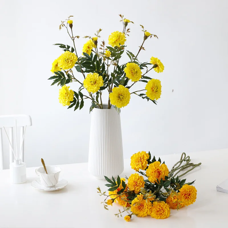 C324 Wholesale Marigold Artificial Flower Bunch of Cosmos Gerbera Flowers Home Living Room Decoration Faux Flower Bouquet