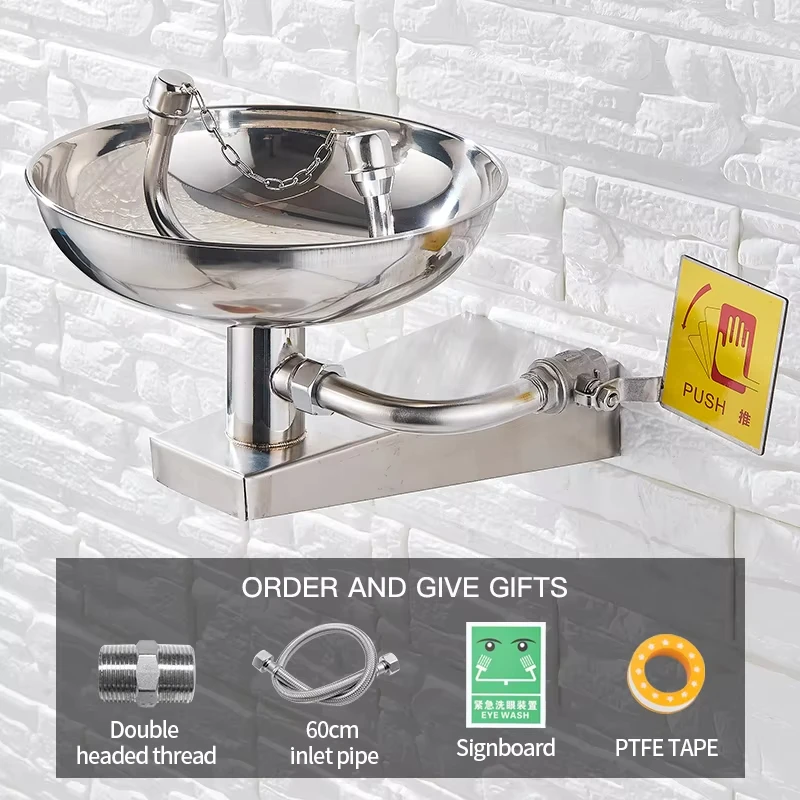 High Quality Professional Wall Mounted Industrial Stainless Steel Lab Fitting Safety Emergency Eye Wash Station