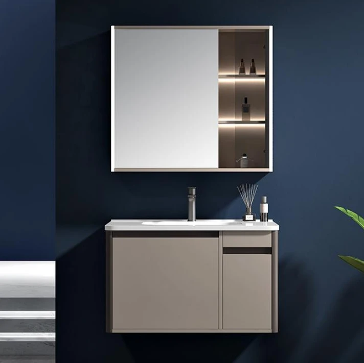 Cheap Price Wall Mounted PVC Vanity Bathroom Cabinet Custom With Light Mirror Cabinet And Basin For Bathroom