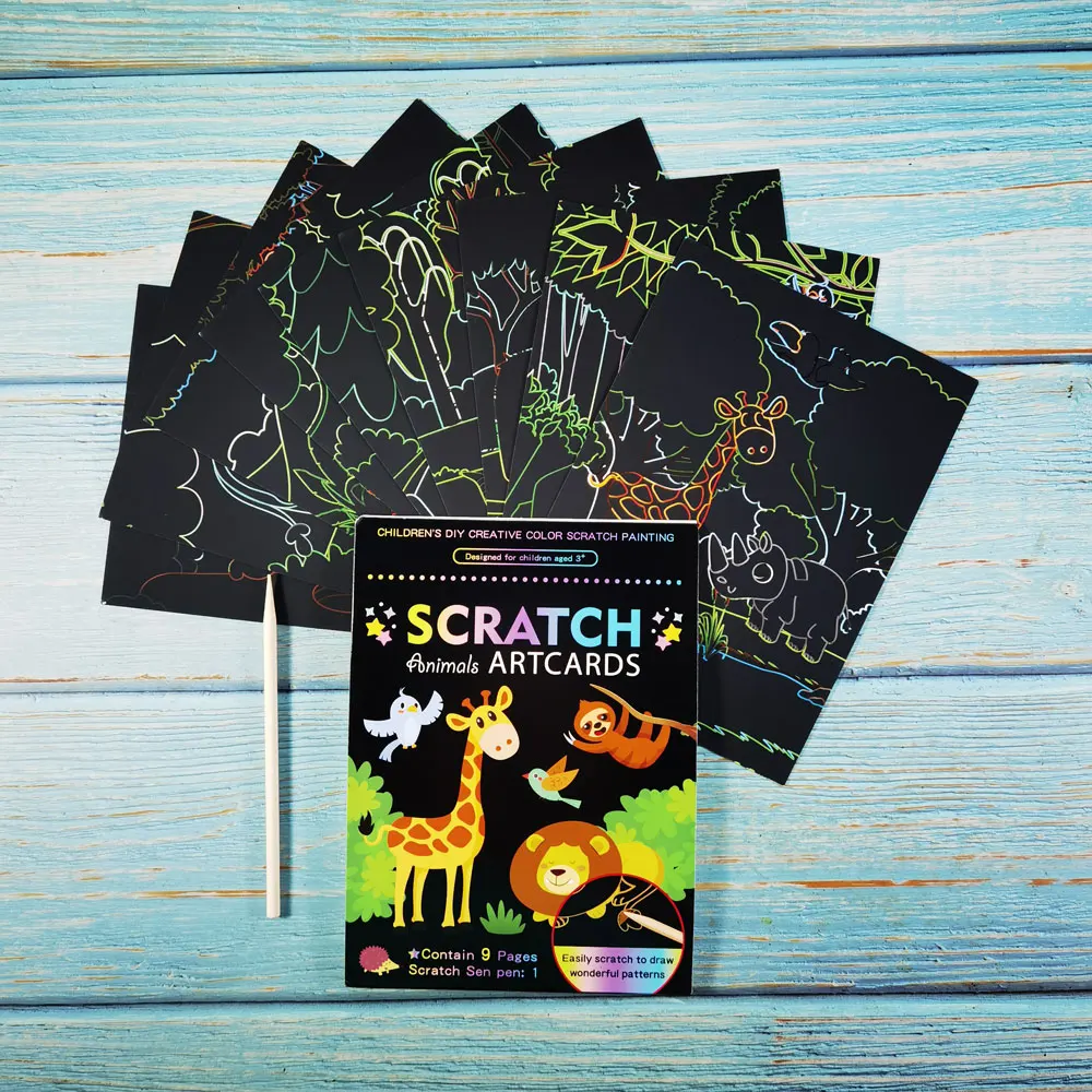 GF New Design Children Creative Painting Drawing Scratch Art Kits Kids Rainbow Magic Scratch Paper Art Set