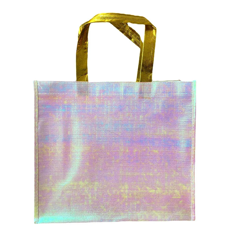 Bulk sale custom reusable silver color metallic non woven tote bag