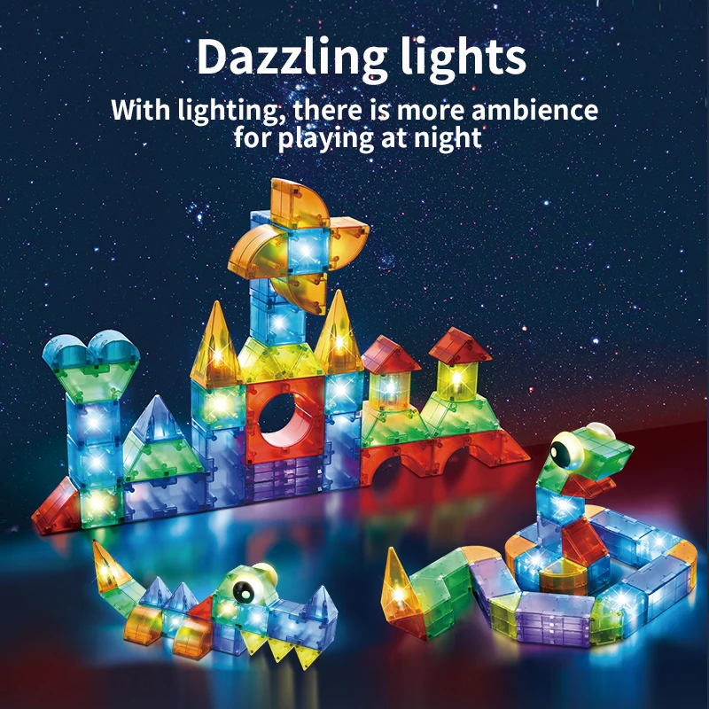 SL 34pcs Glow Magnet Cube Educational Magnetic 3D Puzzle Building Tiles Diy Assembly Construction Montessori Toys For Kids