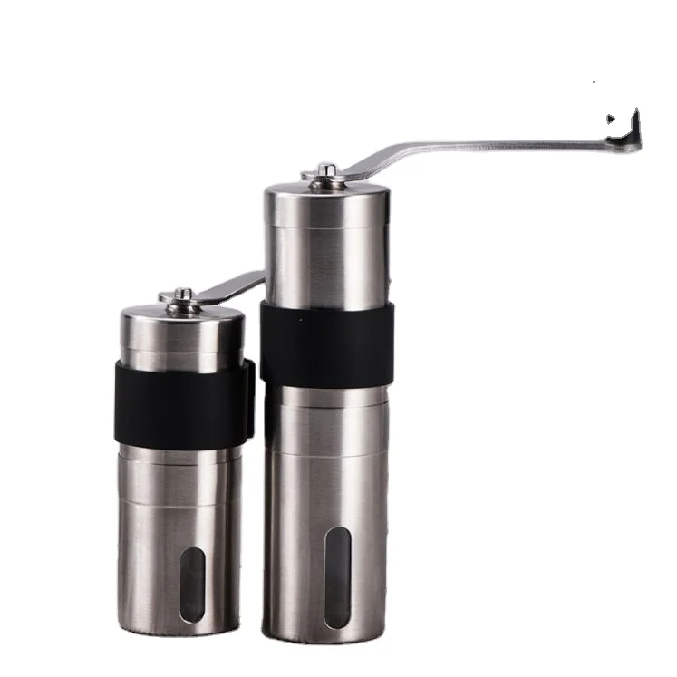 Amazon Hot Selling Small Stainless Steel Portable Manual Coffee Grinder with Adjustable Ceramic Burr & Clean Brush Coffee Tools