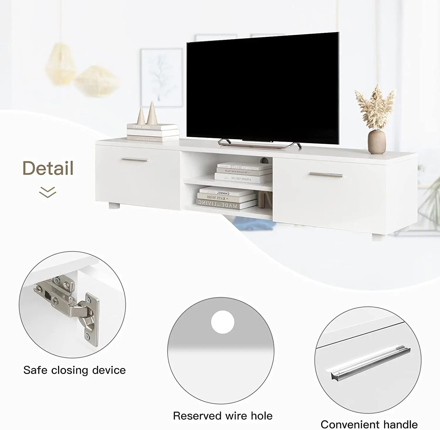 Modern TV Stand Entertainment Centerwith Storage TV Cabinet Media Console Table for Living Room Bedroom White