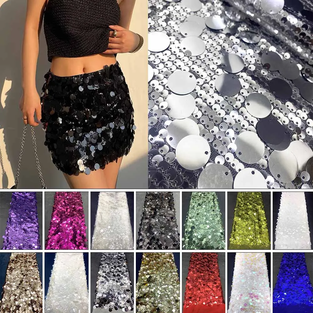 LH Multicolor Wholesale Tulle Mesh Big Sequin Fabric Bridal Party Stage Lace Sequin Embroidery Fabric For Women Wedding Dress
