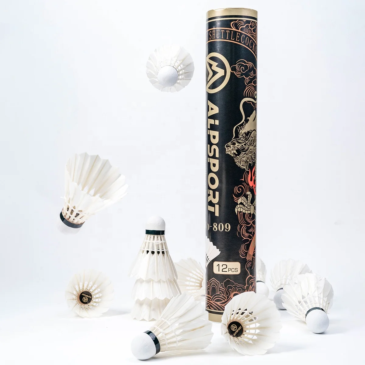 ALP 809 A Class Quality Badminton White Shuttlecock Goose Feather 12pcs/Tube For Pro Training Outdoor Indoor Match