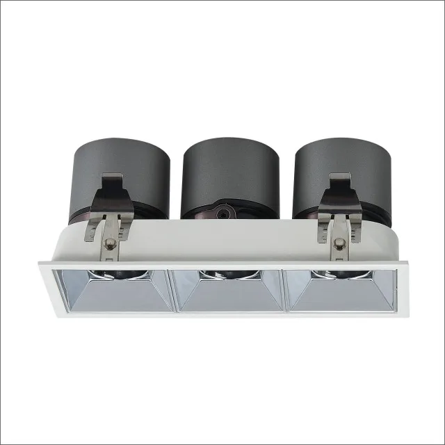 79553-Hotel Adjustable Recessed Multiple Three Heads Cob Led Grille Ceiling Light Rectangular Downlight Spotlight