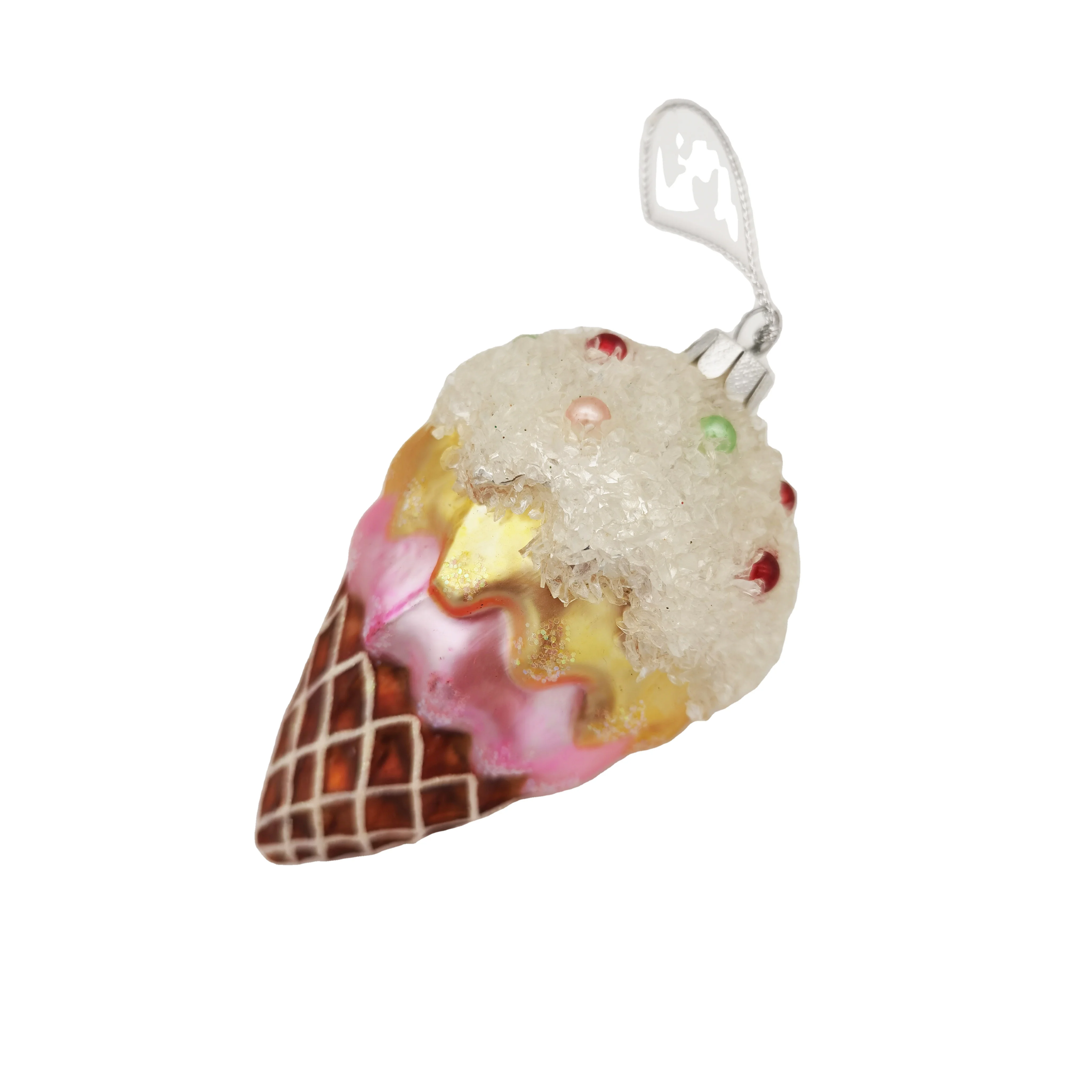 Custom Pink Ice Cream Cone Christmas Ornaments Ice Cream Cone With Sprinkles Food Glass Christmas Ornament
