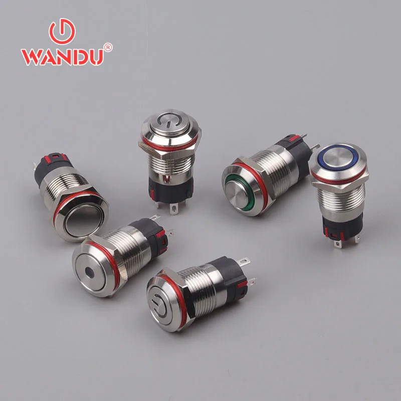 12mm metal push button switch with power logo light / self-holding / self-resetting
