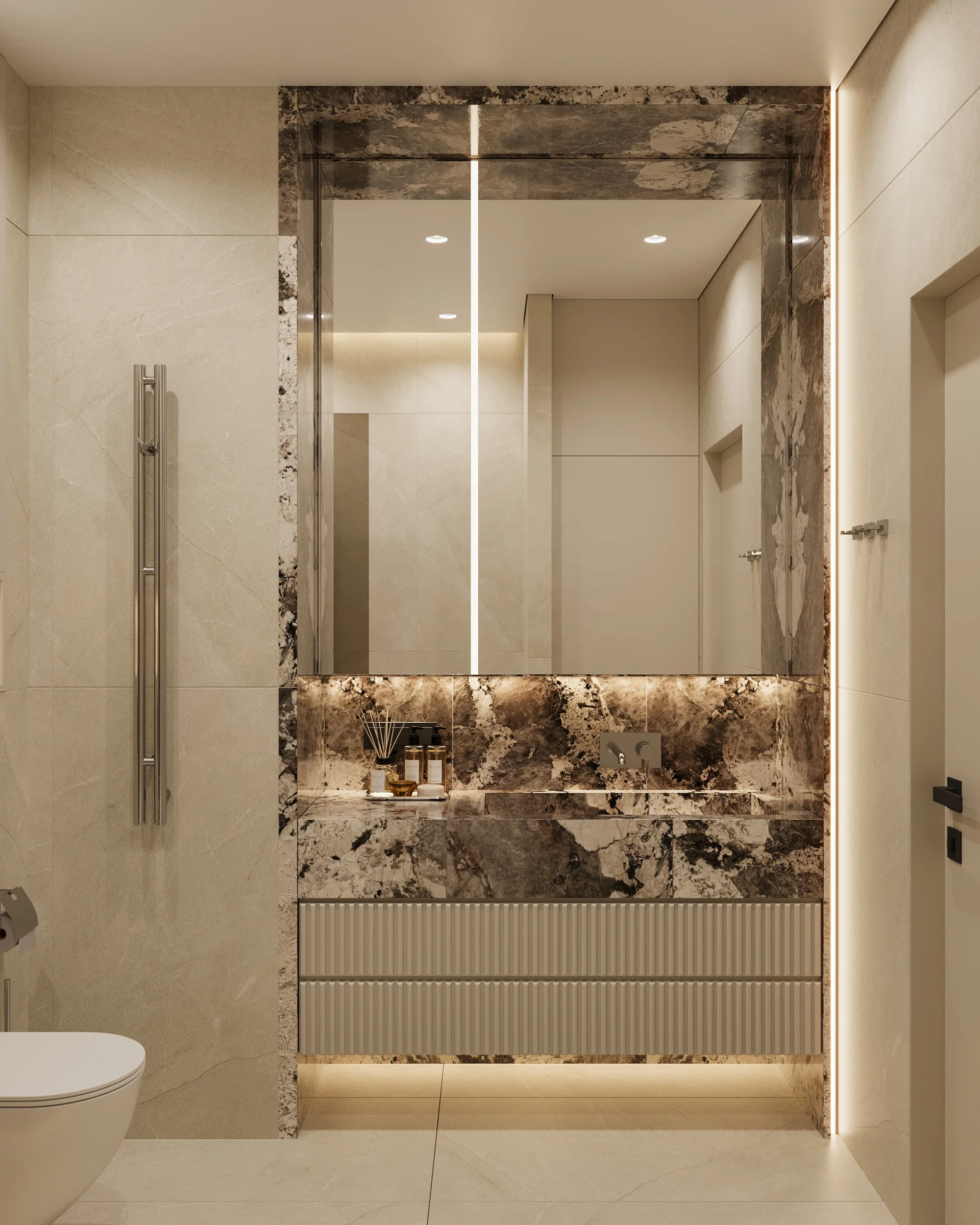 Wholesale double single modern fluted panel wall mounted simple design bathroom vanity mirror sink wooden panel bath cabinet