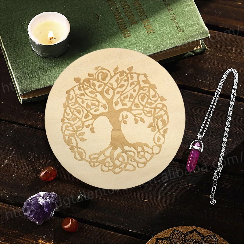 Tailai 8 inch Life of Tree Pendulum Board Wooden Dowsing Divination Metaphysical Message Boards for Beginner