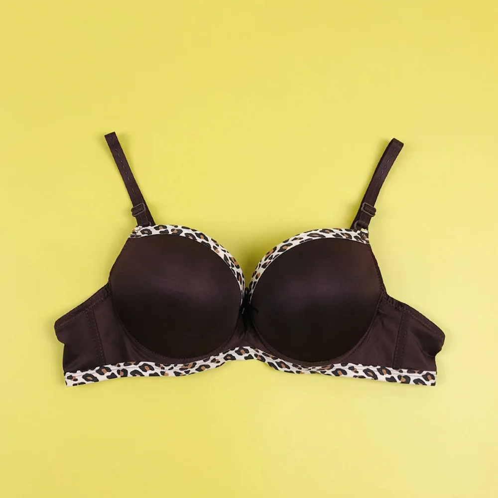 leopard print beautiful back sexy bra glossy underwire thick cup gathered anti sag lingerie wholesale