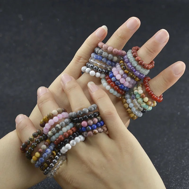 Natural Stone Beads Women Rings elastic Crystal Gem Stone Men Rings Handmade amethyst fine jewelry ring