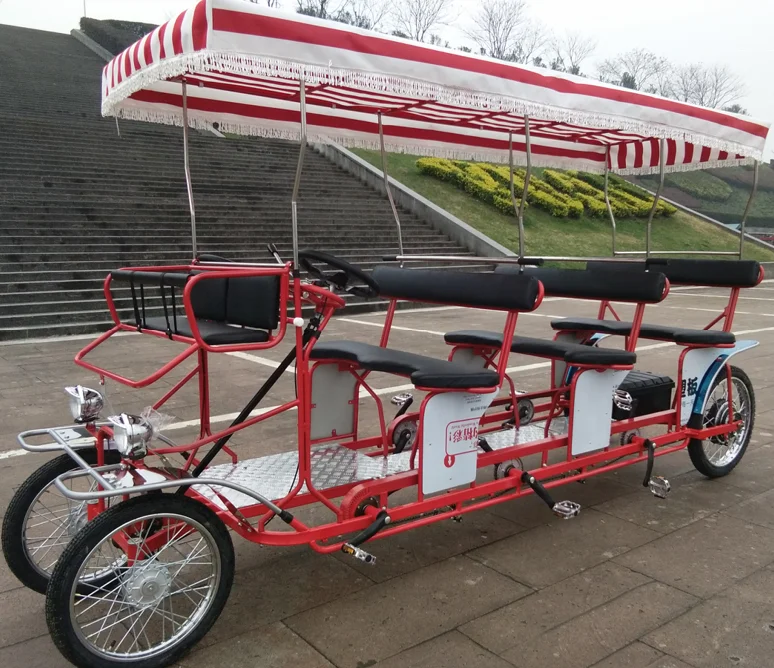 CHINA MANUFACTURER DELUXE EX-SIZE 6PERSONS  ELECTRIC   SURREY BIKE WITH LED LIGHTS  FUN QUADRICYCLE