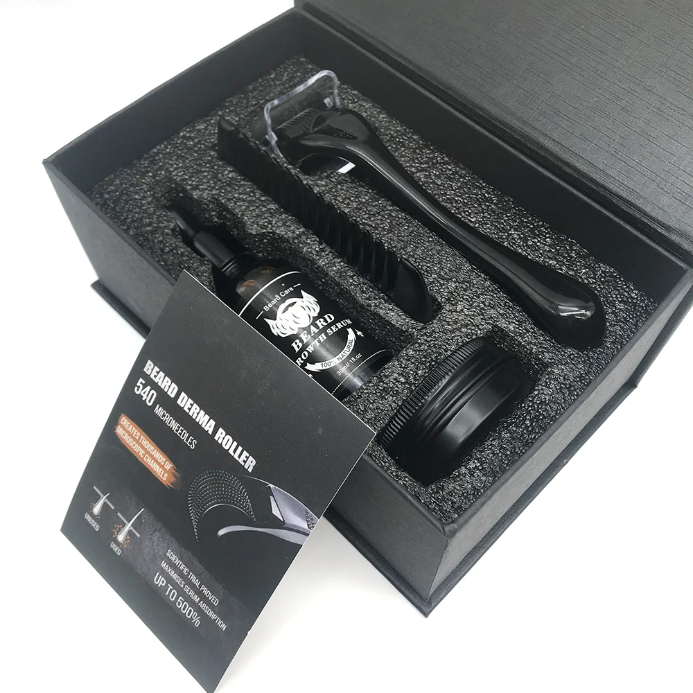 Custom Luxury Beard Grooming Kit Private Label Roller Growth Serum Oil Beard Growth Kit For Gentleman
