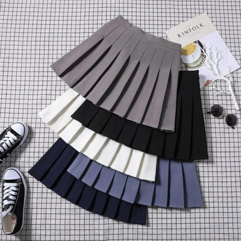 Women Fashion High Waist Pleated Skirt Female Mini A-Line Stitching Button Bottom Girls Dance Skirts