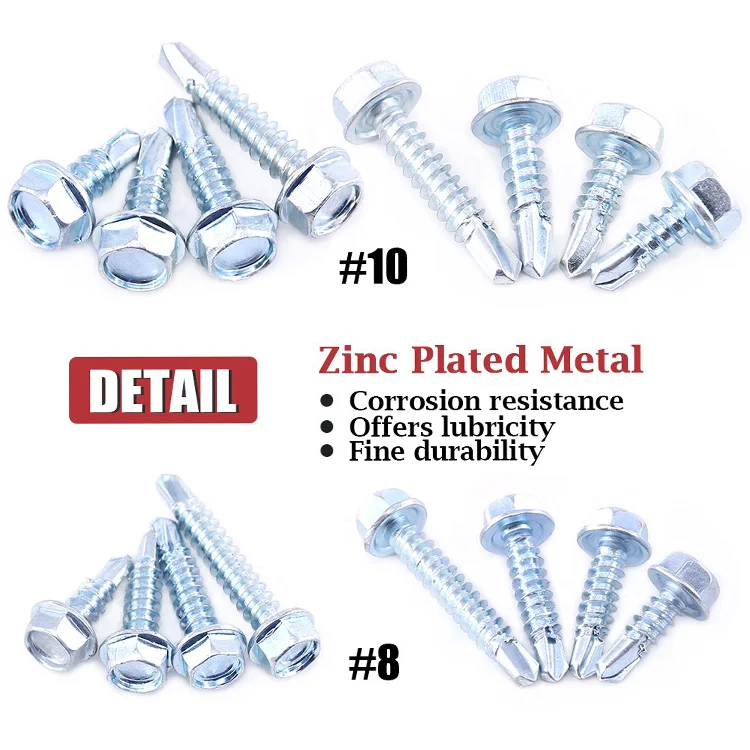 China Manufacture 200 Pieces Zinc Plated Hex Washer Head Self Drilling Sheet Metal Screws Assortment Kit