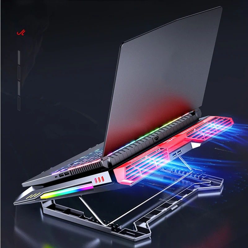 2021 новый игровой ноутбук кулер цветная (RGB) светодиодная подставка для ноутбука Мощный воздушный поток Регулируемый охлаждающая с 2 USB портами возраста от 12 до 18