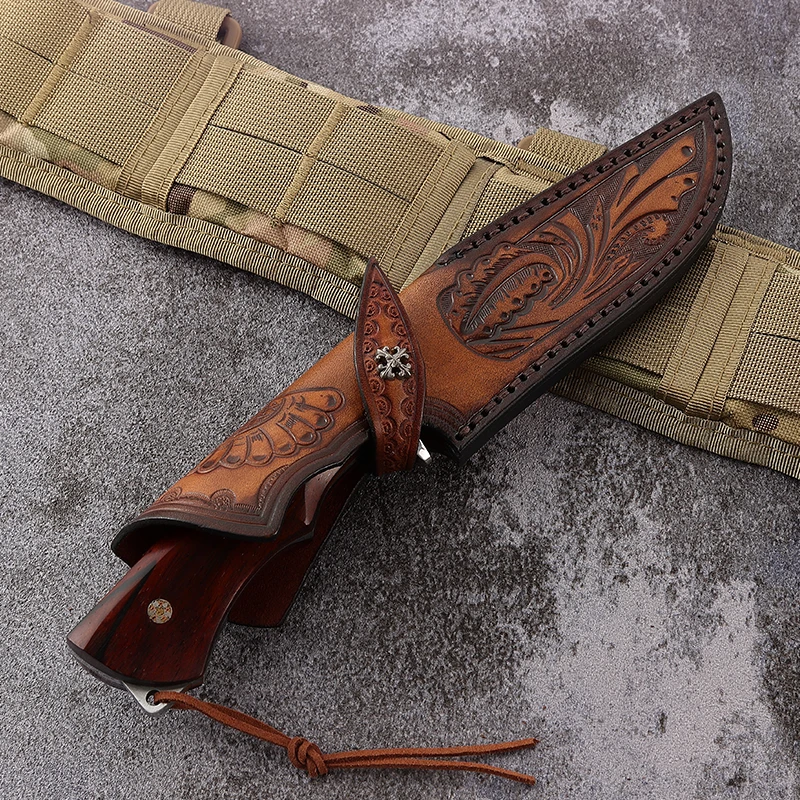 Free Sample High Quality SKD 11 Steel Knife Fixed Blade Sand Iron Wood Handle Hunting Knife Bowie Knife For Camping