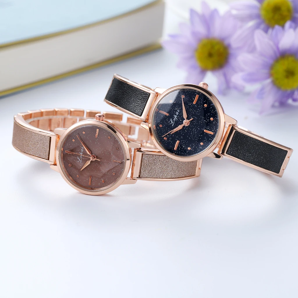 
Lvpai Brand Luxury Bracelet Rose Gold Starry Sky Dial Dress Watch For Women Simple Rhinestone Business Quartz Clock Wristwatch 