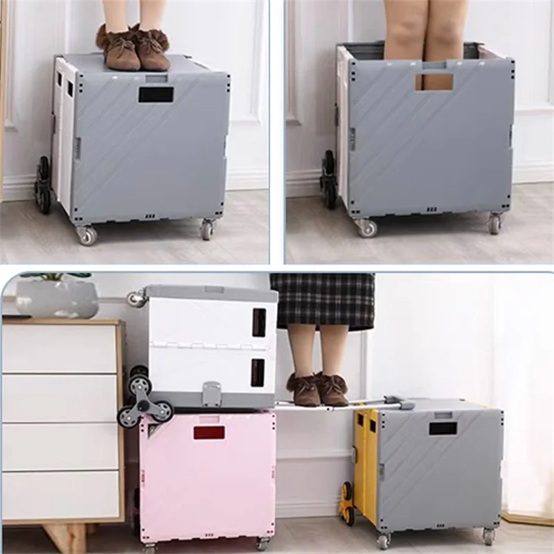 Heavy Duty Plastic Fishing Beach Rolling Crate Trolley 4 Wheel Foldable Collapsible Shopping Cart