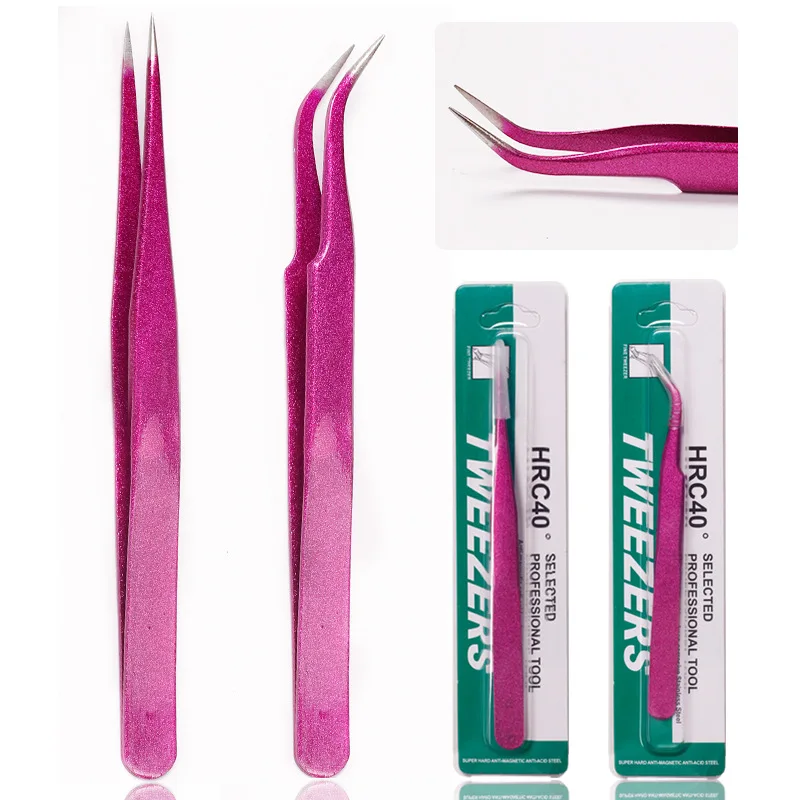 Nail art tools stainless steel elbow straight rose red nail tweezers