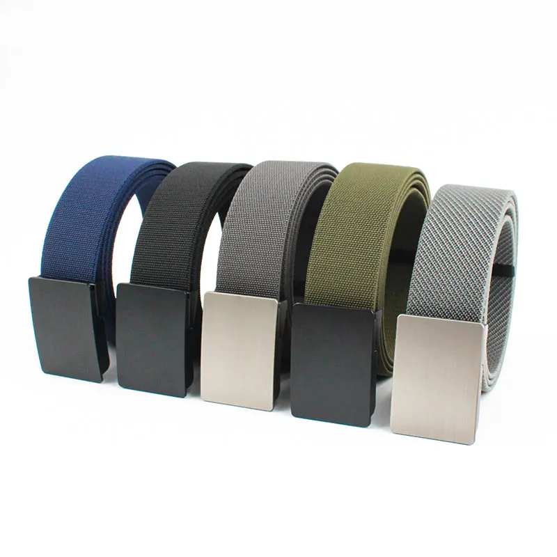Factory Alloy Tactical Belt Polyester Buckle Weaving Stretch Fabric Belts Custom Logo Outdoor Adjustable Nylon Men Canvas Belt