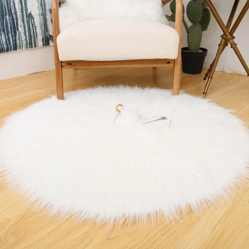 2021 round shape 80x80 cm plush faux fur area rug