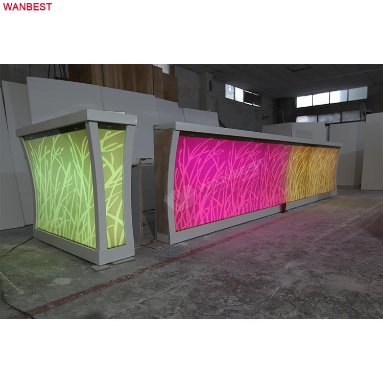 Commercial bar furniture for sale translucent stone  RGB LED light glass stainless steel  table bar counter