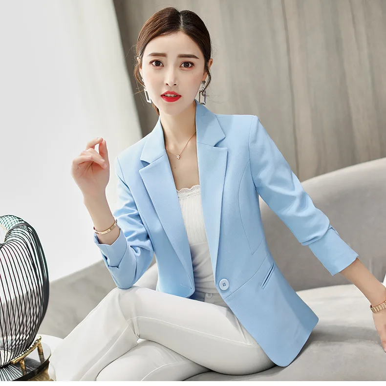 New Women Blazer Long Sleeve Pockets Jackets Solid Color Slim Office Lady Suit Coat