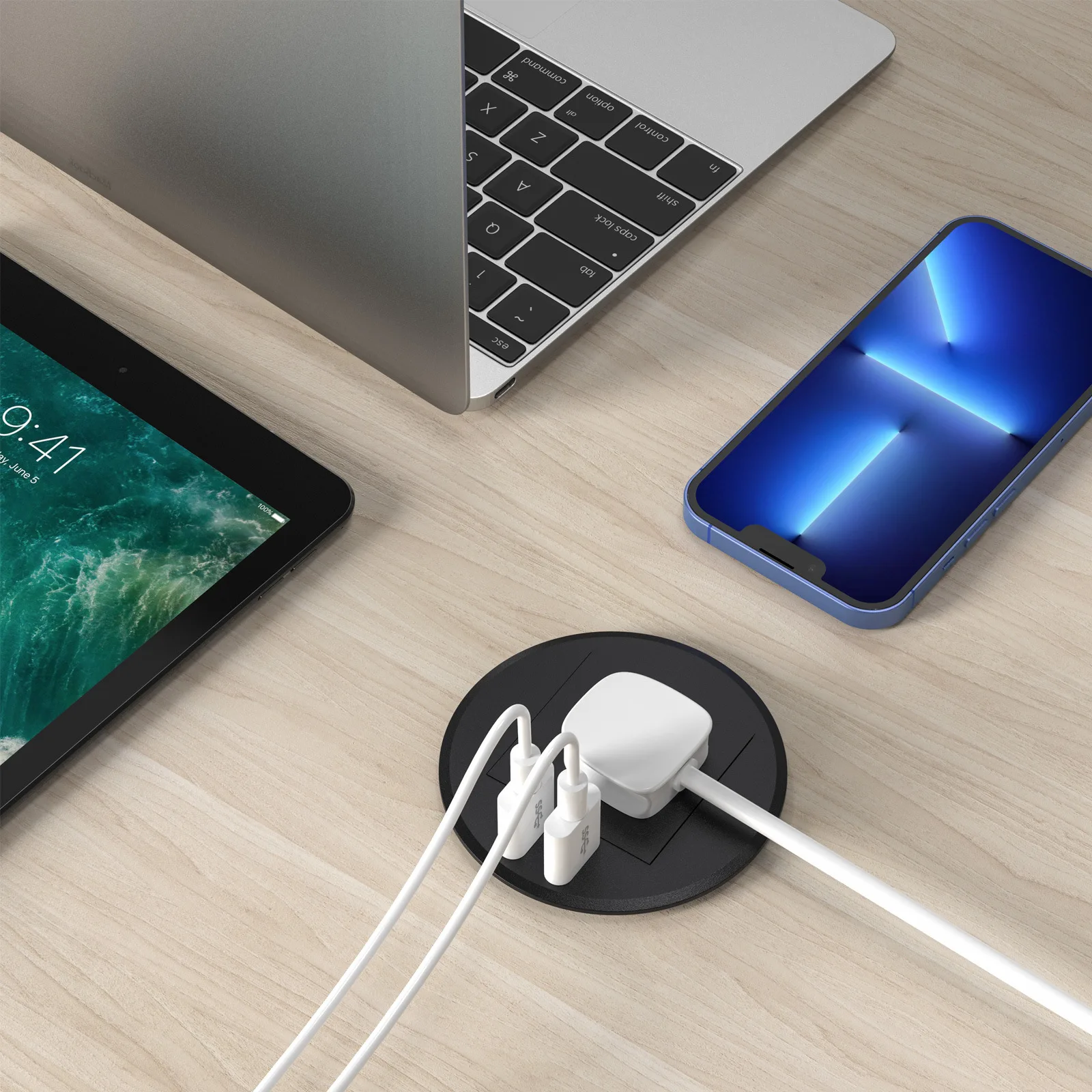 Британский стандарт двойная круглая настольная розетка с USB-разъемом