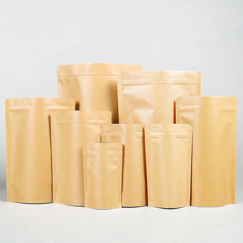 Custom Printed Kraft Brown White Paper Packing Bag Smell Proof Stand Up Coffee Bags Ziplock Pouch Paper Packaging