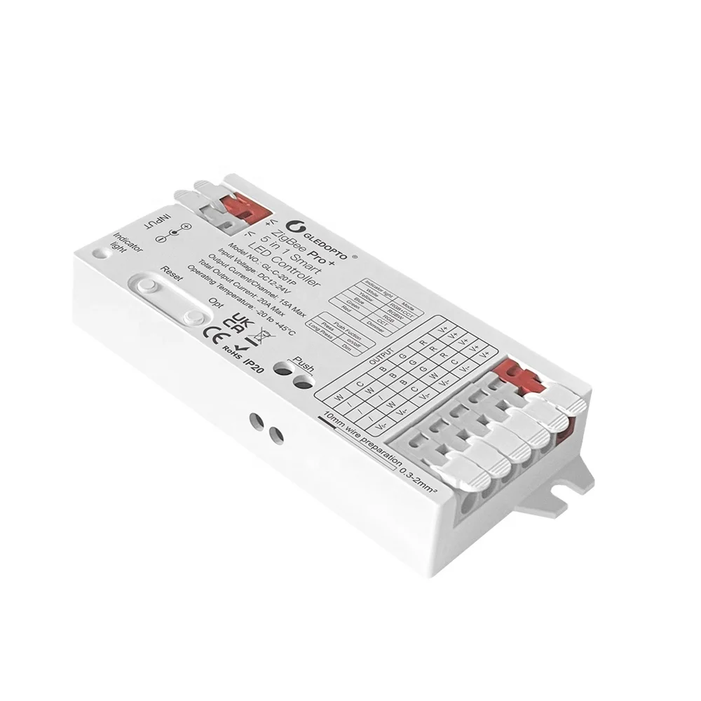 2024 Новый ZigBee Pro + драйвер светодиодов RGBCCT RGBW RGB CCT диммер общий выходной ток 20 А Макс Порт быстрого подключения
