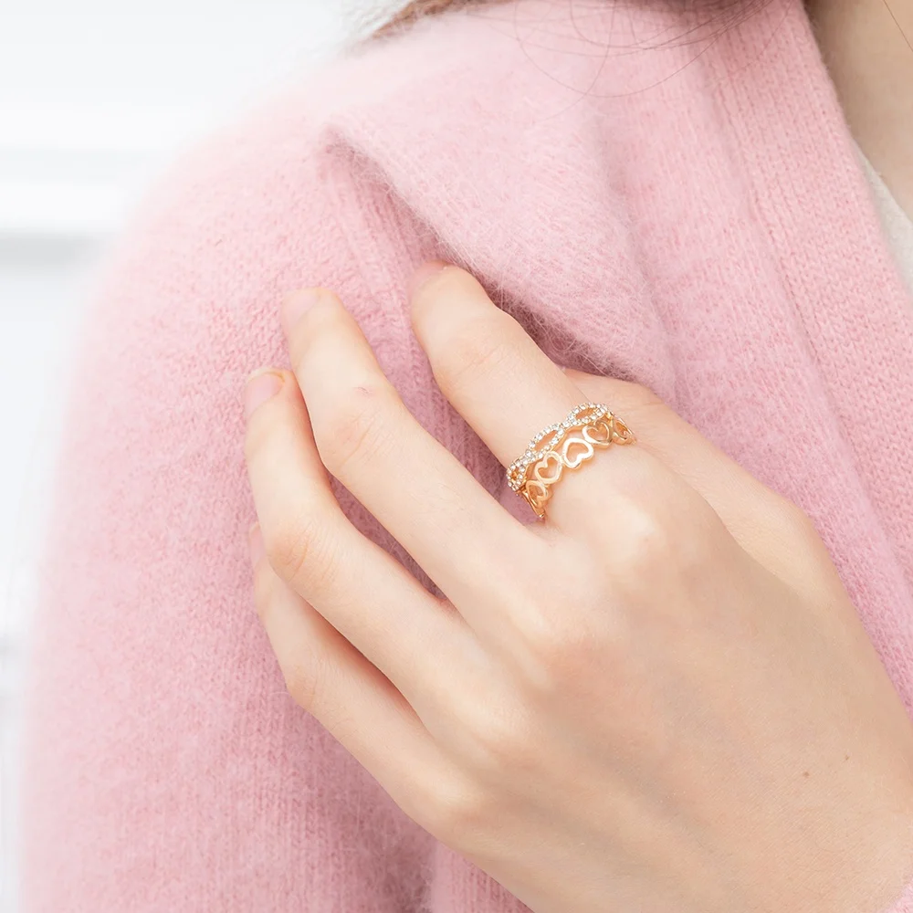 2021 Fashion new 14k 18k gold plated cute metal heart and pave rhinestone delicate set rings for women