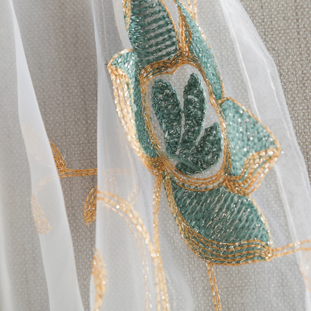 2020 modern latest embroidery Flora green  curtains for home living room ready  Curtains